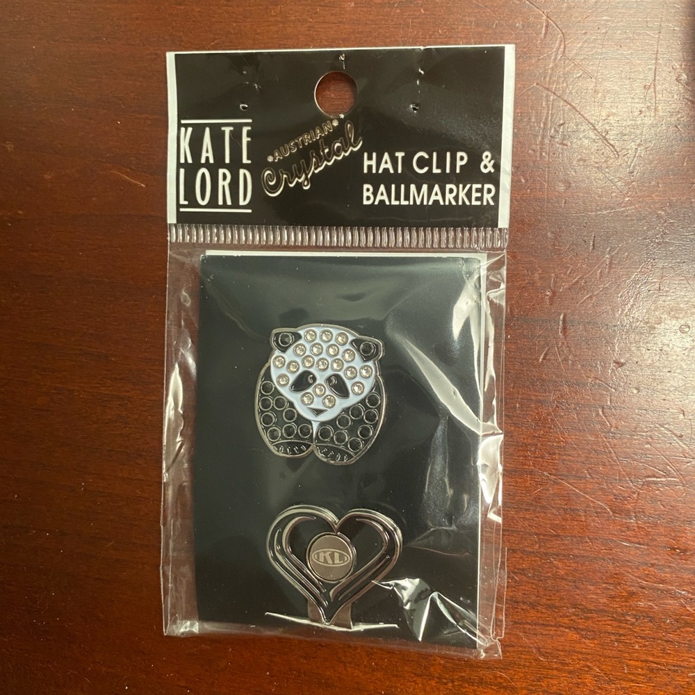 Kate Lord Golf Ball Marker Holder Visor Hat Clip Australian Crystal Panda - Picture 2 of 4